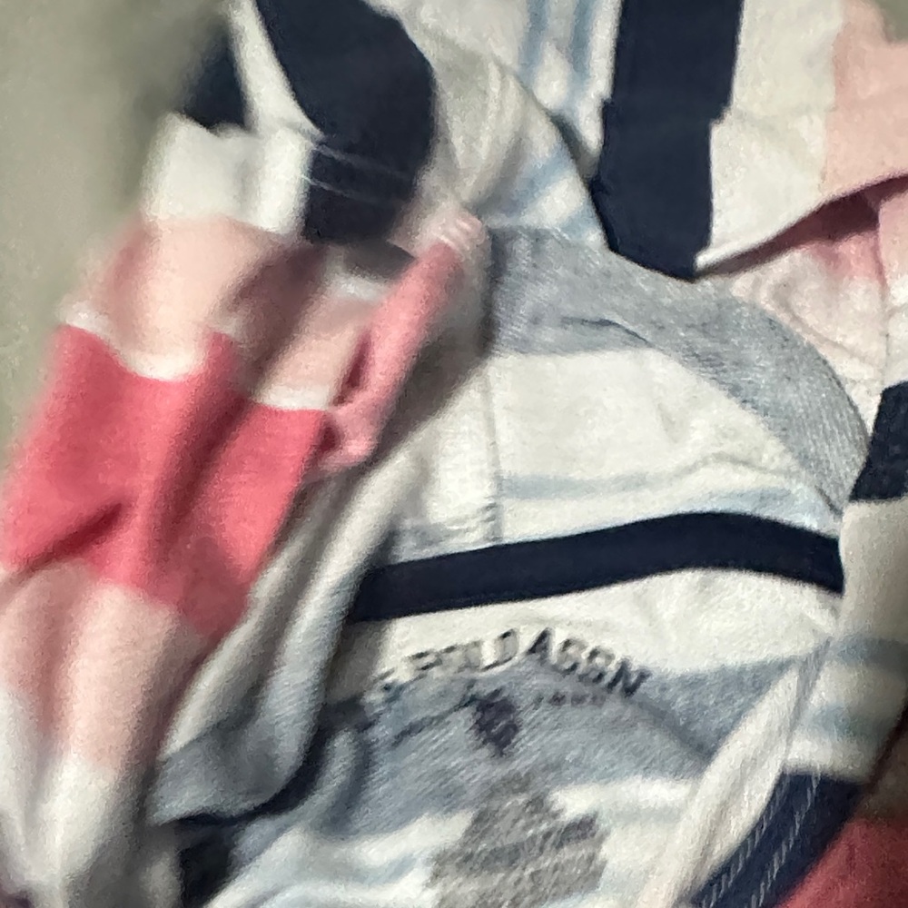 U.S. Polo Assn. Striped, Hooded Long Sleeve Cropped Top and Navy Shorts Set - Picture 3 of 5